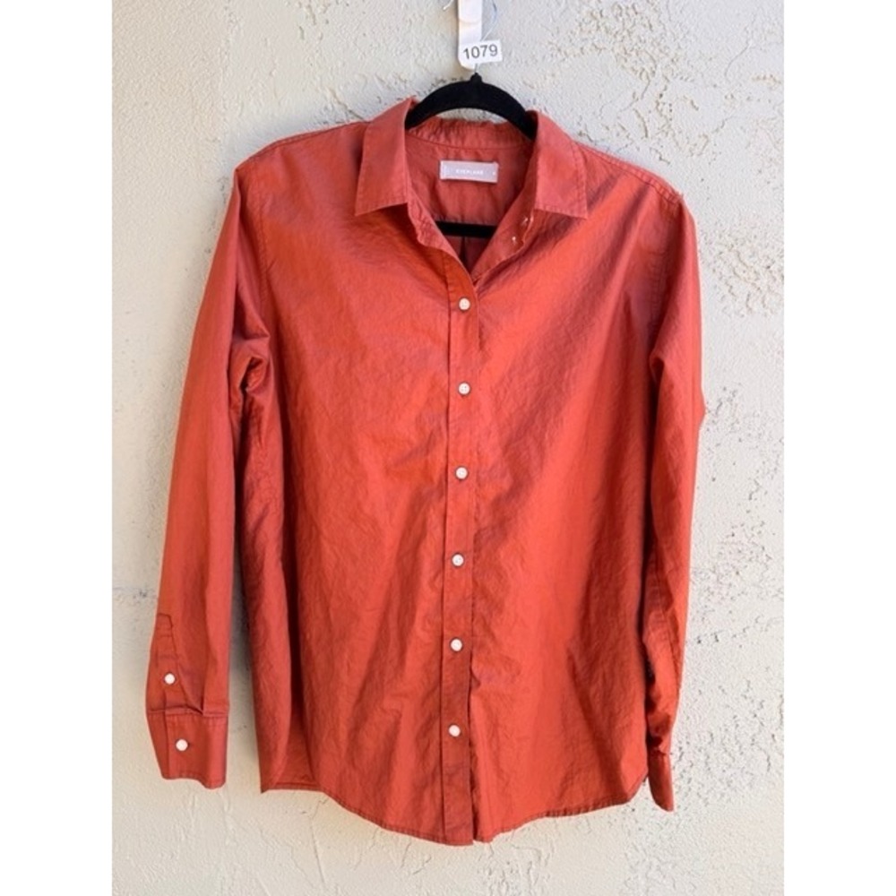 Everlane Womens Relaxed Poplin Rust Orange Button Down Shirt SZ 8 Cotton Minimal - Picture 4 of 8